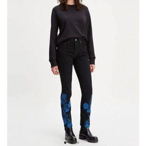 Levi's Embroidered 501 Skinny Made and Crafted Jeans Black Women's Size 26/28
